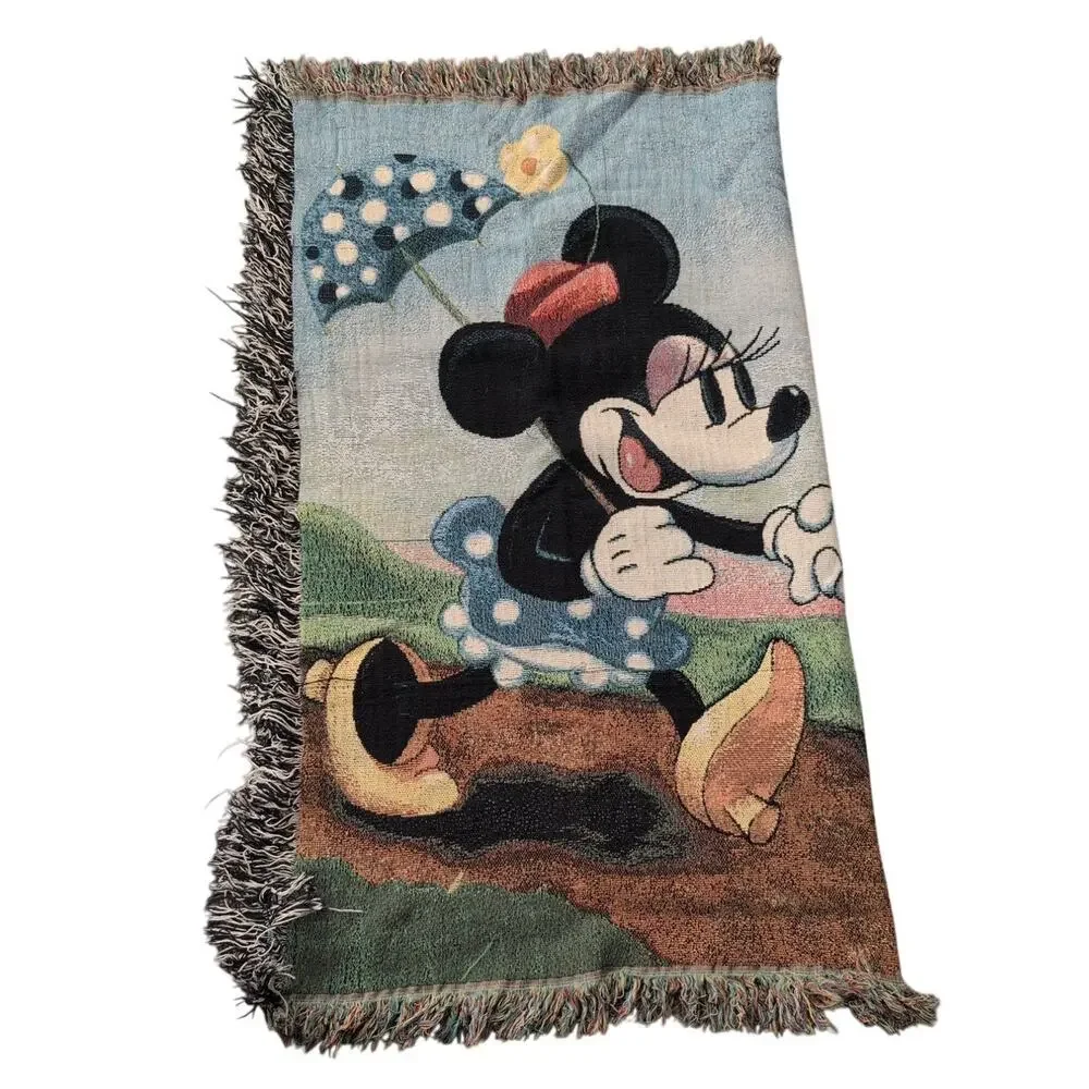 Disney World Mickey & Minnie Picnic Tapestry Throw Blanket 60x50 Vintage
